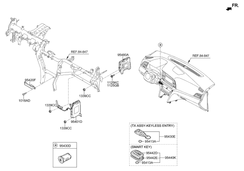 2018 Hyundai Elantra Keyless Entry Transmitter Assembly Diagram for 95430-F2300-RDC