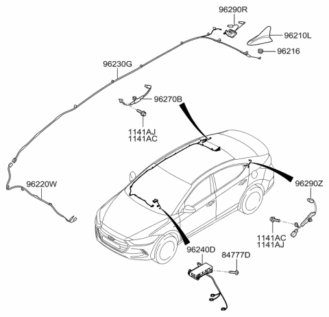 2016 Hyundai Elantra Combination Antenna Assembly Diagram for 96210-F2150-T8T