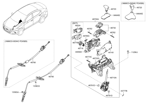 2004 Hyundai Tiburon Knob Assembly-Gear Shift Lever Diagram for 46720-C3200-TRY
