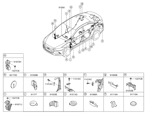 2001 Hyundai Tiburon Wiring Assembly-Floor Diagram for 91505-F2300