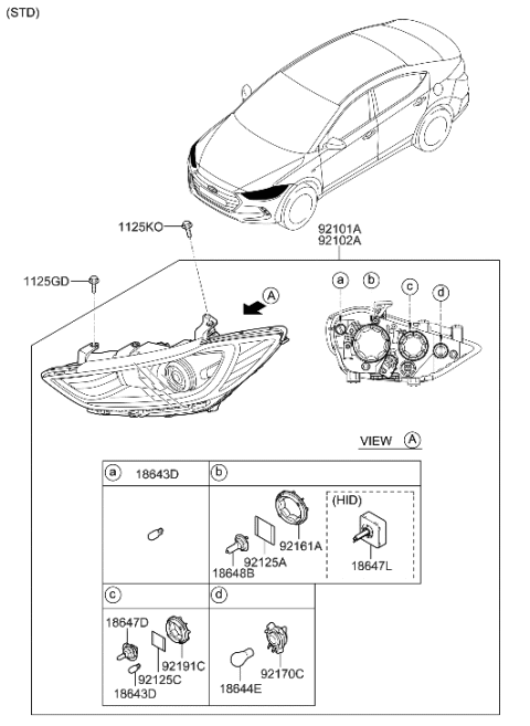 2017 Hyundai Elantra Korean made Head Lamp Diagram 3