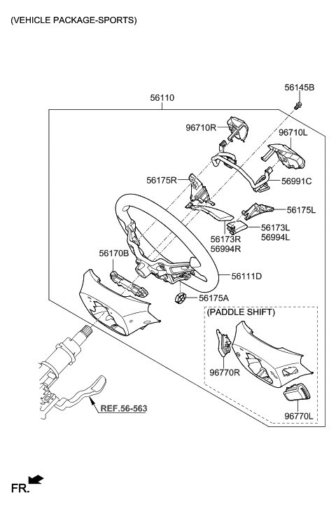 2001 Hyundai Tiburon Steering Wheel Assembly Diagram for 56100-F2000-TRY