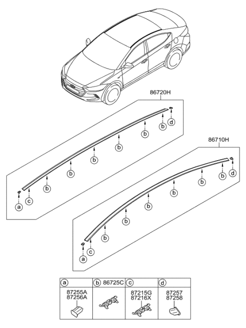 2018 Hyundai Elantra Clip-Roof Moulding Mounting Diagram for 87235-F2000