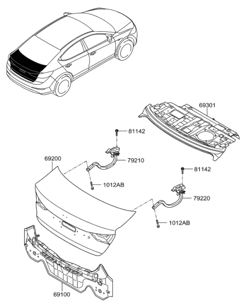 2018 Hyundai Elantra Back Panel & Trunk Lid Diagram
