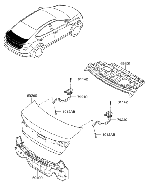 2017 Hyundai Elantra Back Panel & Trunk Lid Diagram