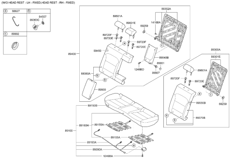 2004 Hyundai Tiburon Rear Seat Cushion Covering Assembly Diagram for 89160-F2000-XGK