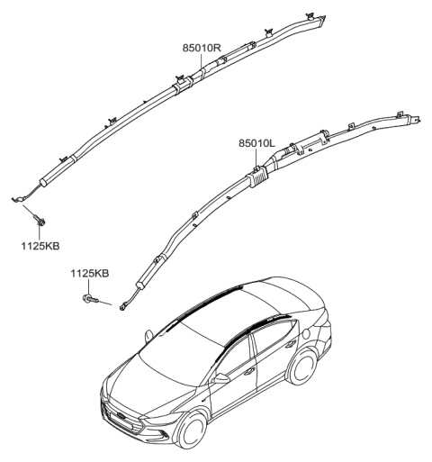 2016 Hyundai Elantra Curtain Air Bag Module,RH Diagram for 85020-F2100