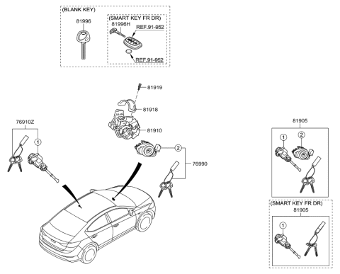 2017 Hyundai Elantra Korean made Key & Cylinder Set Diagram