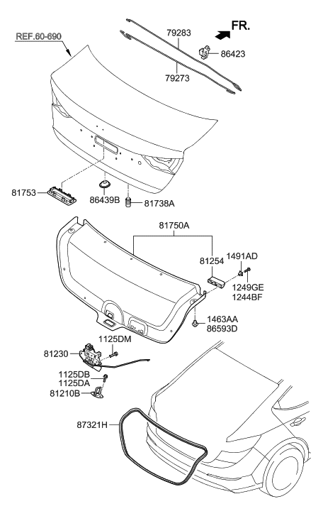 2004 Hyundai Tiburon Rear Trunk Lock Actuator Motor Tail Gate Latch Diagram for 81230-F2010
