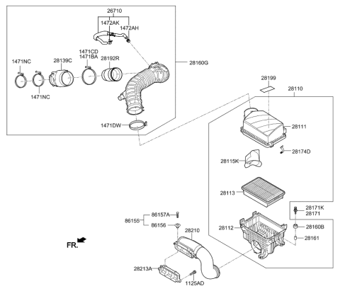 2004 Hyundai Tiburon Shield-Air Intake Diagram for 28213-F2000