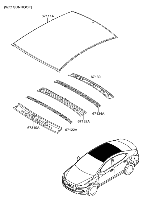 2002 Hyundai Tiburon Rail-Roof Center No.3 Diagram for 67162-F2000