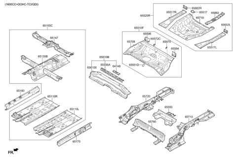 2001 Hyundai Tiburon Panel Assembly-Rear Floor,Rear Diagram for 65513-F2000