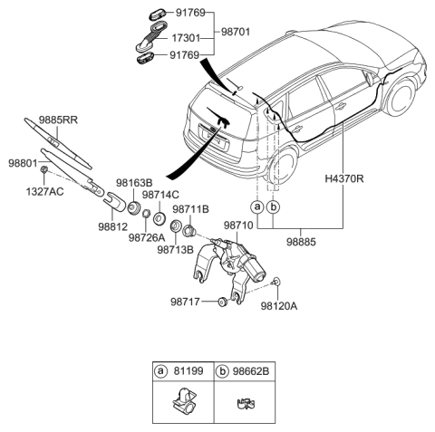 2008 Hyundai Elantra Touring Rear Wiper Arm Assembly Diagram for 98811-2L000