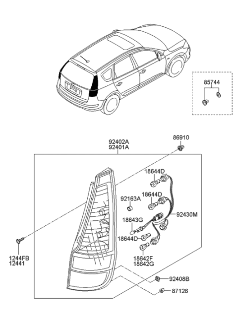 2009 Hyundai Elantra Touring Lamp Holder And Wiring Assembly Diagram for 92430-2L100