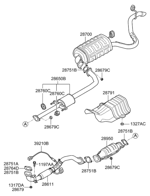 2009 Hyundai Elantra Touring Muffler & Exhaust Pipe Diagram