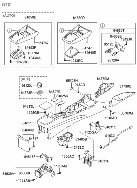 2012 Hyundai Elantra Touring Floor Console Diagram 1