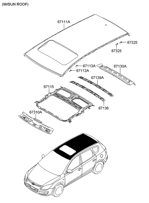 2009 Hyundai Elantra Touring Ring Assembly-Sunroof Reinforcement Diagram for 67115-2L210