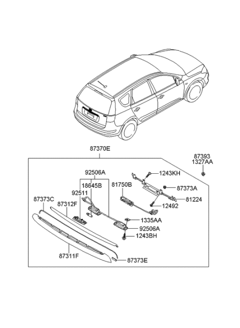 2010 Hyundai Elantra Touring Strip-Back Panel Moulding Diagram for 87375-2L300