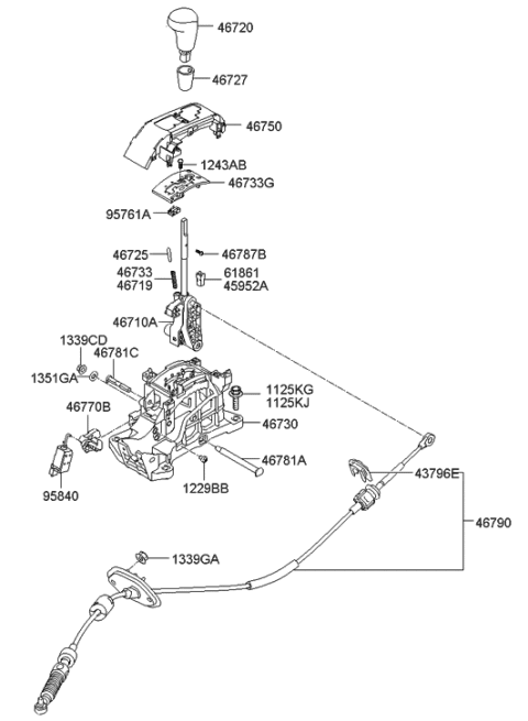 2012 Hyundai Elantra Touring Knob Assembly-Gear Shift Lever Diagram for 46720-2L100-XP