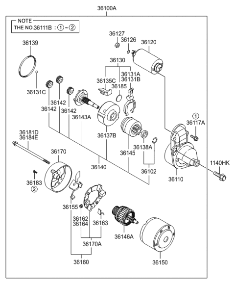 2008 Hyundai Tucson Reman Starter Assembly Diagram for 36100-23171-RM