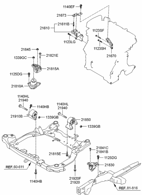 2012 Hyundai Elantra Touring Engine & Transaxle Mounting Diagram