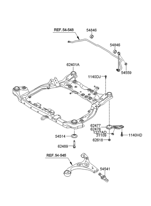2010 Hyundai Tucson Crossmember Complete Diagram for 62405-2L110