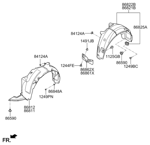 2008 Hyundai Elantra Touring Rear Wheel Guard Assembly,Left Diagram for 86821-2L100