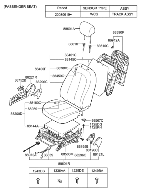 2008 Hyundai Elantra Touring Front Passenger Side Seat Back Covering Diagram for 88460-2L630-JBM