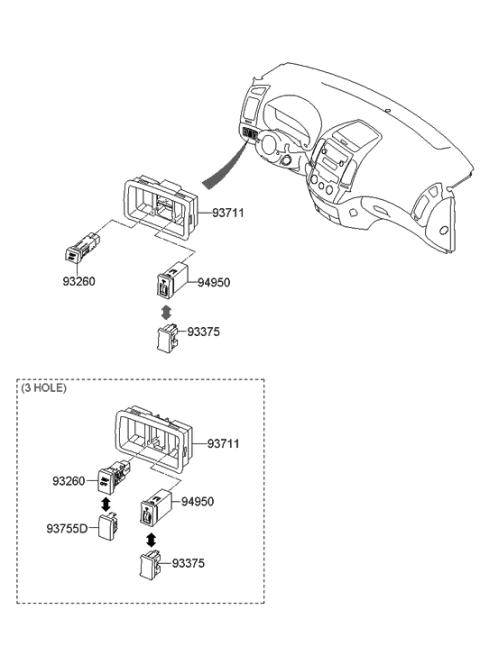 2010 Hyundai Elantra Touring Switch Assembly-Electronic Control Suspension Diagram for 93750-2L000-WK