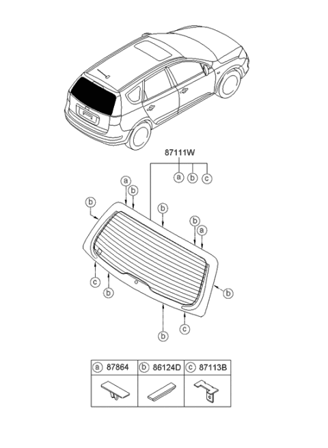 2010 Hyundai Elantra Touring Rear Window Glass & Moulding Diagram