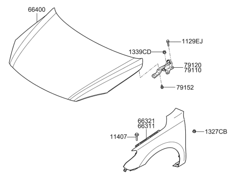 2011 Hyundai Elantra Touring Fender & Hood Panel Diagram