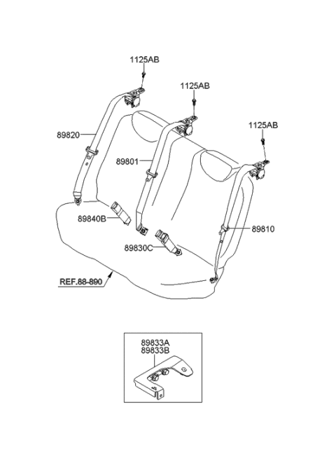 2009 Hyundai Elantra Touring Rear Right Seat Belt Assembly Diagram for 89820-2L510-WK