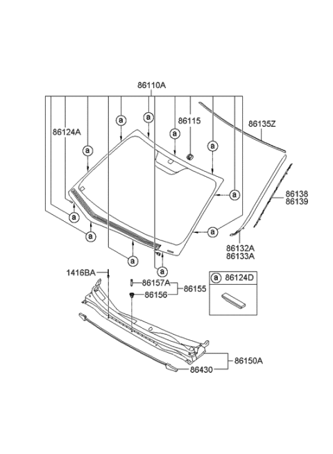 2010 Hyundai Elantra Touring Windshield Glass Assembly Diagram for 86110-2L081