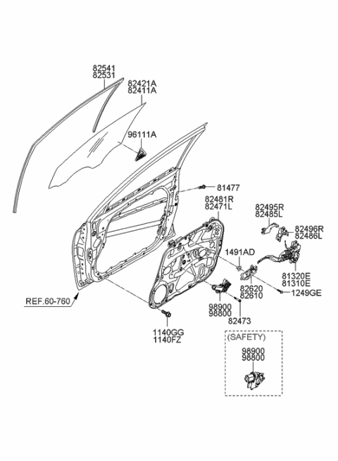 2012 Hyundai Elantra Touring Front Door Window Regulator & Glass Diagram