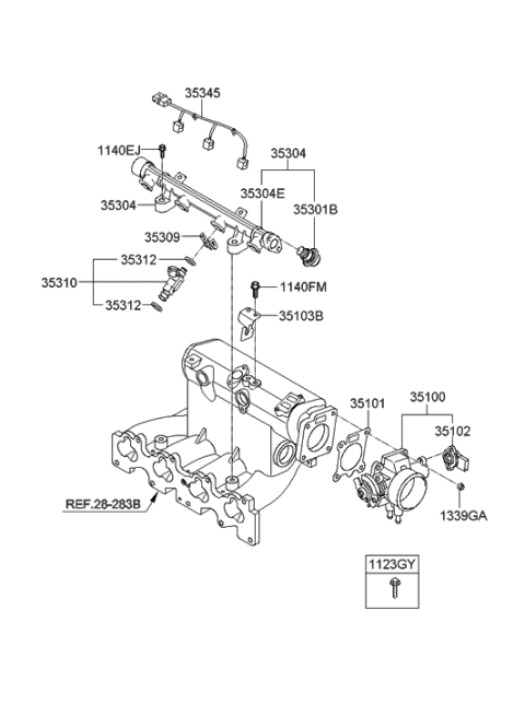 2009 Hyundai Elantra Touring Throttle Body & Injector Diagram