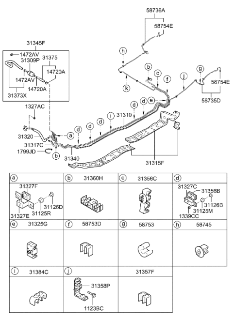 2010 Hyundai Tucson Hose-Vapor To PCSV Diagram for 31373-2H550