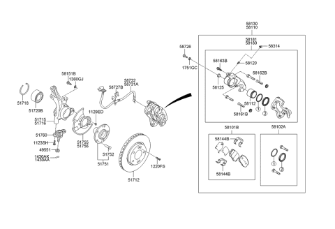 2008 Hyundai Tucson Bolt-Caliper Mounting Diagram for 58151-2E000