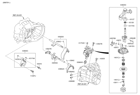 2011 Hyundai Tucson Rail Sub Assembly-Shift(5&R) Diagram for 43830-23000