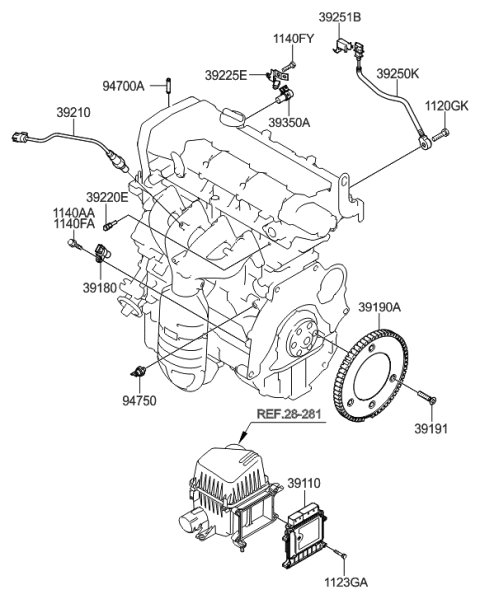 2009 Hyundai Tucson Engine Control Module Unit Diagram for 39140-23180