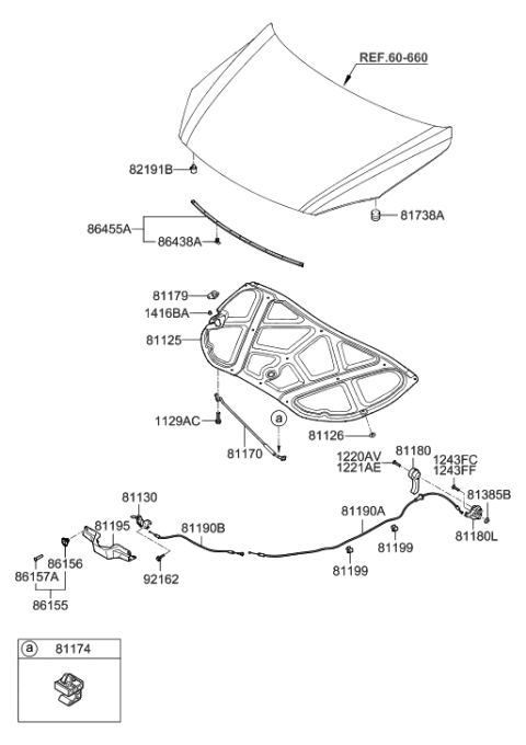 2011 Hyundai Elantra Touring Latch Assembly-Hood Diagram for 81130-2L000