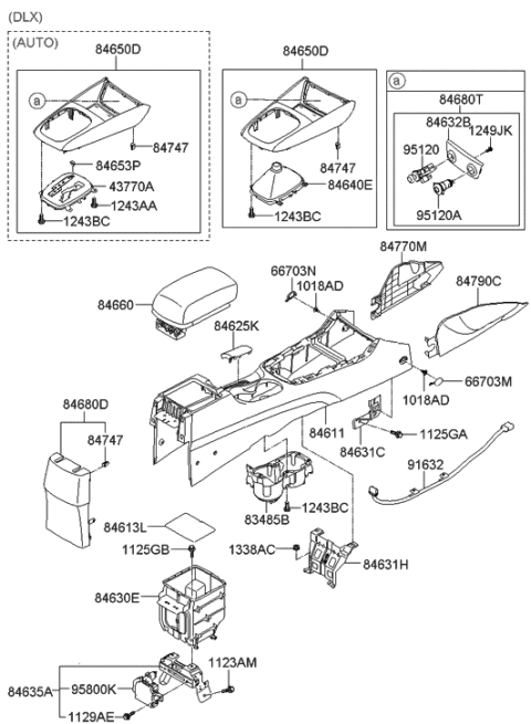 2008 Hyundai Elantra Touring Console Armrest Assembly Diagram for 84660-2L000-NBE