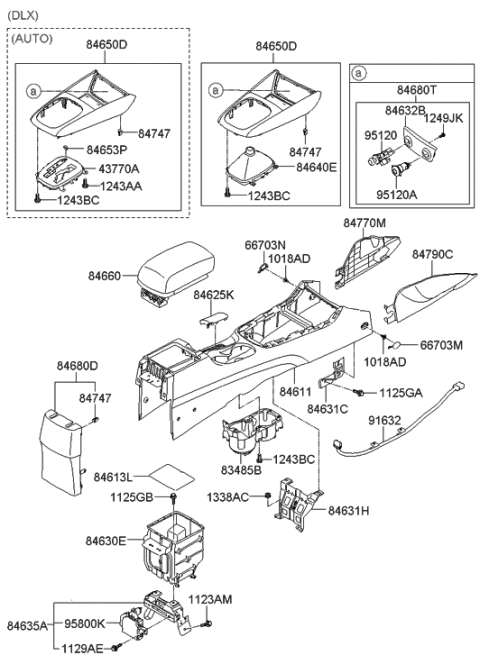 2008 Hyundai Elantra Touring Console Armrest Assembly Diagram for 84660-2L000-WB