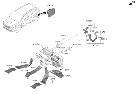 2022 Hyundai Tucson Grille Assembly-Air Extractor,RH Diagram for 97535-AA000