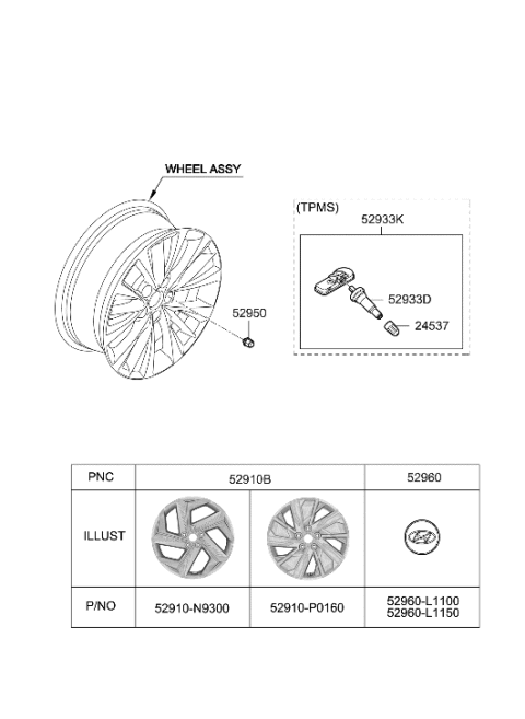 2023 Hyundai Tucson Wheel & Cap Diagram