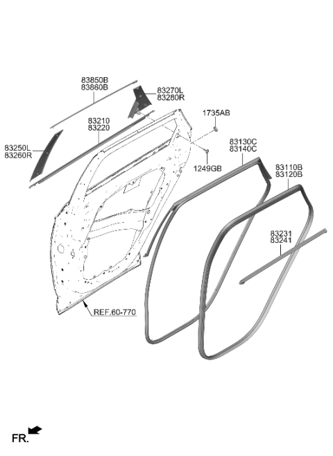 2022 Hyundai Tucson Hybrid Rear Door Moulding Diagram