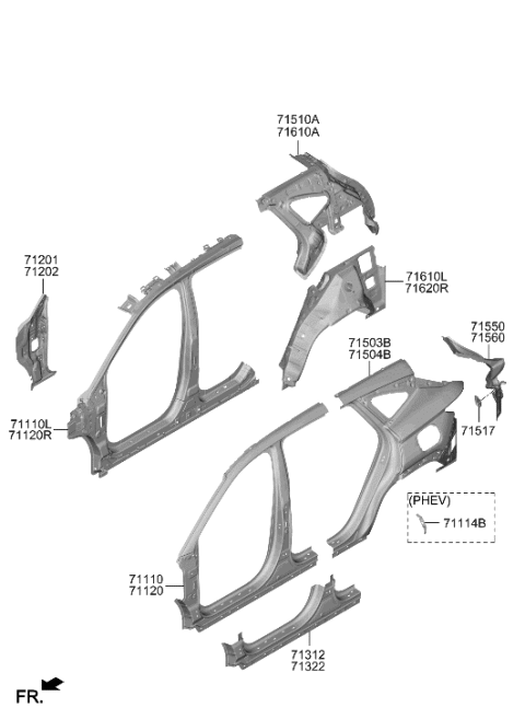 2022 Hyundai Tucson REINF Assembly-Side Complete,RH Diagram for 71120-P0000