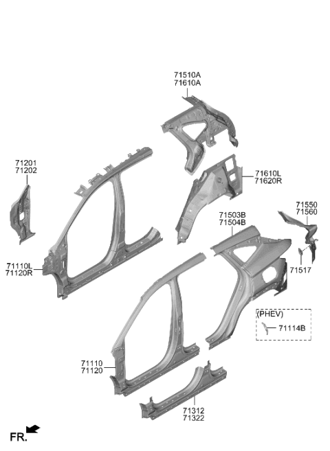 2022 Hyundai Tucson Hybrid Side Body Panel Diagram