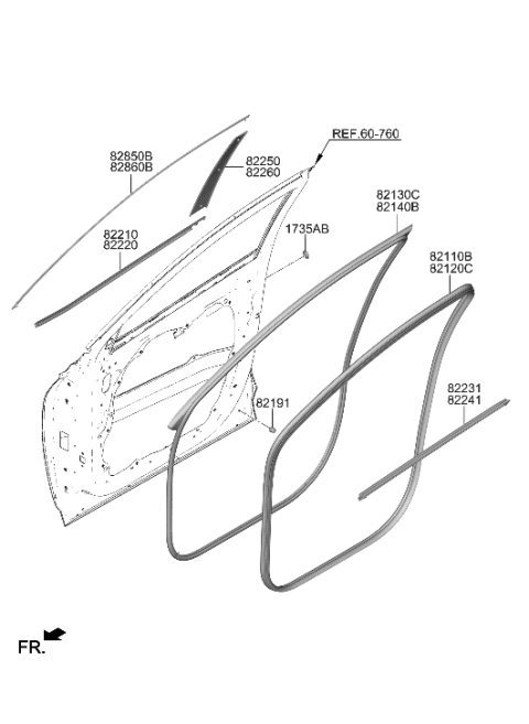 2022 Hyundai Tucson Hybrid Front Door Moulding Diagram