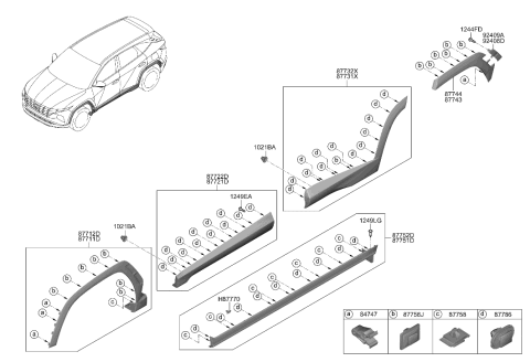 2023 Hyundai Tucson Hybrid Body Side Moulding Diagram