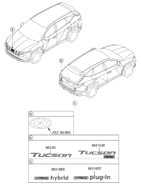 2001 Hyundai Elantra Emblem-HTRAC Hybrid Diagram for 86316-P0000